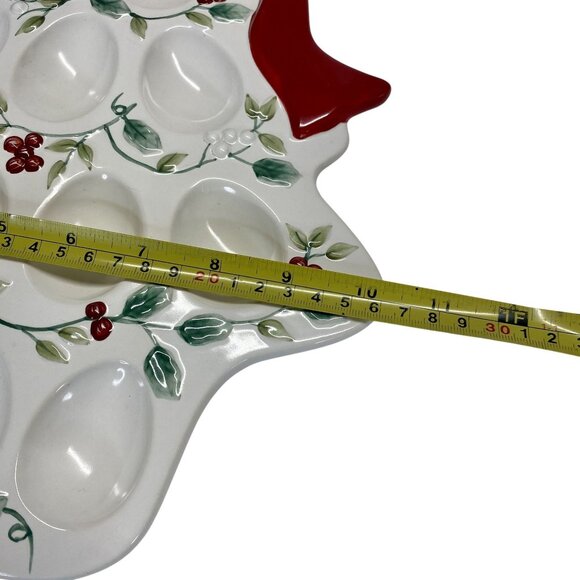 Winterberry Pfaltzgraff Christmas Tree Ceramic Deviled Egg Plate With Holly & Bo - Picture 4 of 6